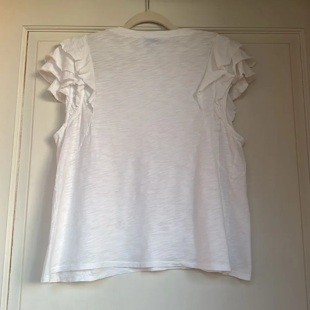 100% Ringspun Cotton Ruffle Cap Sleeve Shirt By Cartolina - Picture 6 of 6